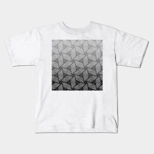 Japanese style wood carving pattern in gray Kids T-Shirt